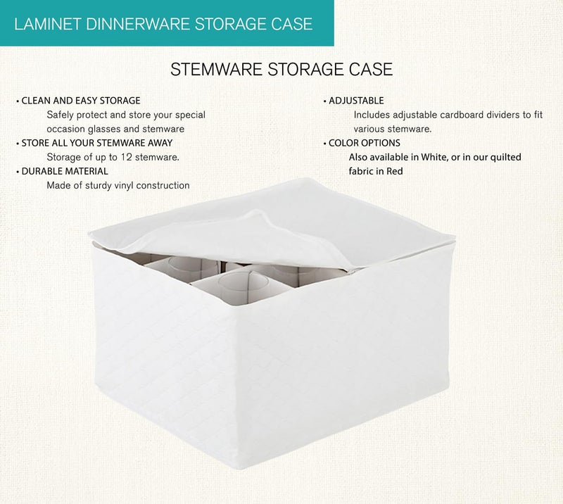 LAMINET Quilted Wine Glass Storage Case - Holds Up to 12 Wine Glass/Tall/Stemware Glasses - WHITE - Image 3